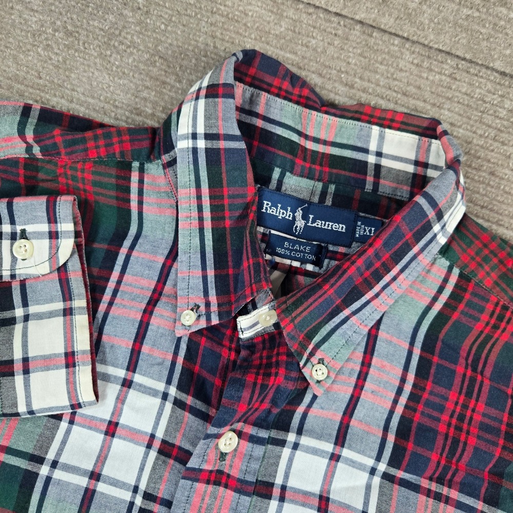 Ralph Lauren Mens XL Red Green Plaid Blake Cotton Button Down Shirt